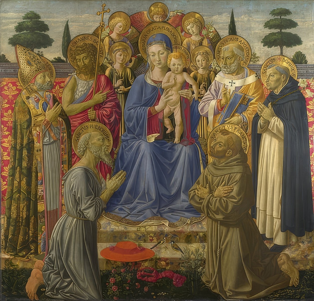 Madonna og barn omgitt av engler og helgener. 1461-62 av Benozzo Gozzoli