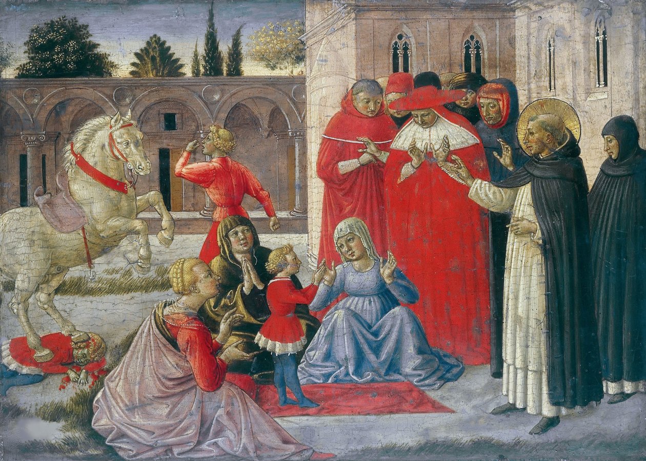 Miracle of Saint Dominic Saint Dominic gjenoppretter Napoleone Orsini til liv, ca 1462. av Benozzo Gozzoli