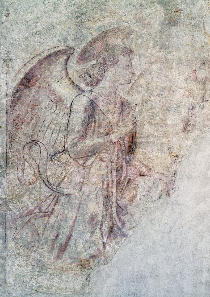 Angel of the Annunciation, detalj av Annunciation, sinopia (undermaling) av Benozzo di Lese di Sandro Gozzoli
