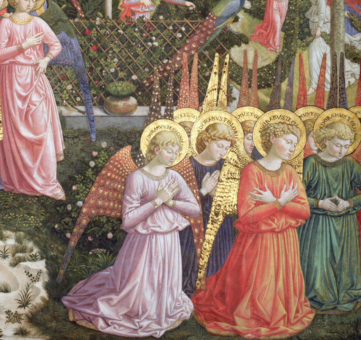Engler i et himmelsk landskap, den venstre veggen til apsis, fra Journey of the Magi-syklusen i kapellet ca. 1460 (detalj av 70610) av Benozzo di Lese di Sandro Gozzoli