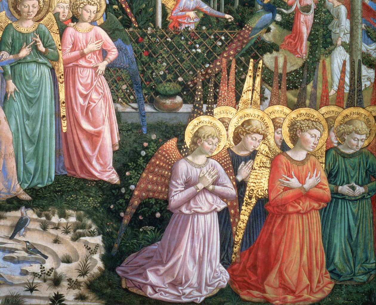 Engler i et himmelsk landskap, den venstre veggen til apsis, fra Journey of the Magi-syklusen i kapellet, ca. 1460 freskodetalj av 70610 av Benozzo di Lese di Sandro Gozzoli