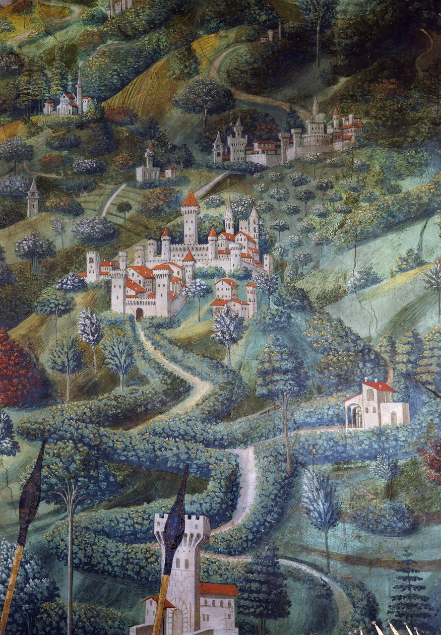 Slott, landskapsdetalj fra Procession of Magi av Benozzo di Lese di Sandro Gozzoli