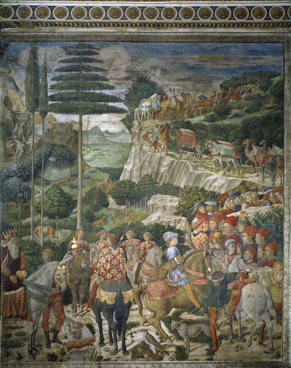 Prosesjon av magi med Julien de Medicis og Joseph II, patriark av Konstantinopel (fresco av Benozzo di Lese di Sandro Gozzoli