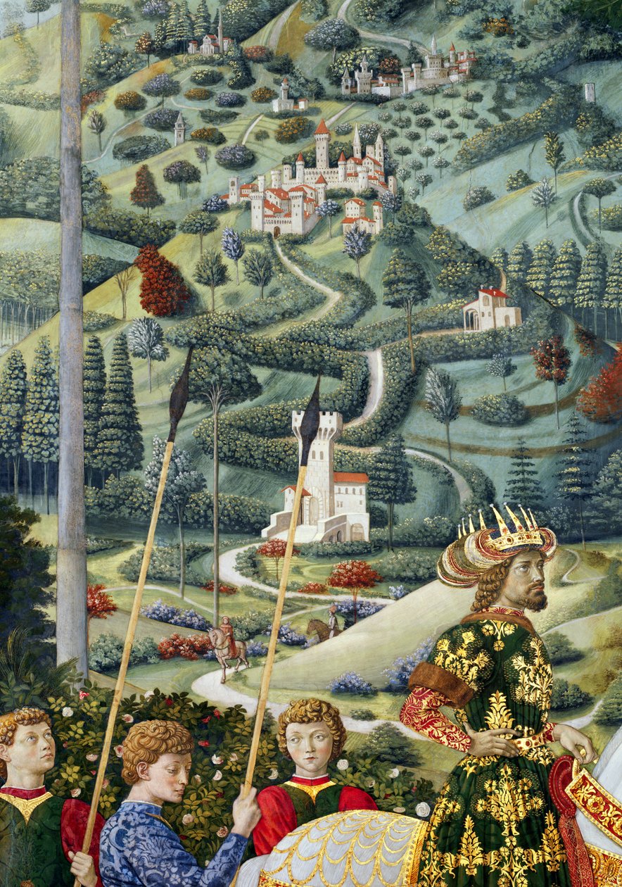 Fantastisk landskap, detalj fra Journey of the Magi-syklus i kapellet, ca. 1460 av Benozzo di Lese di Sandro Gozzoli