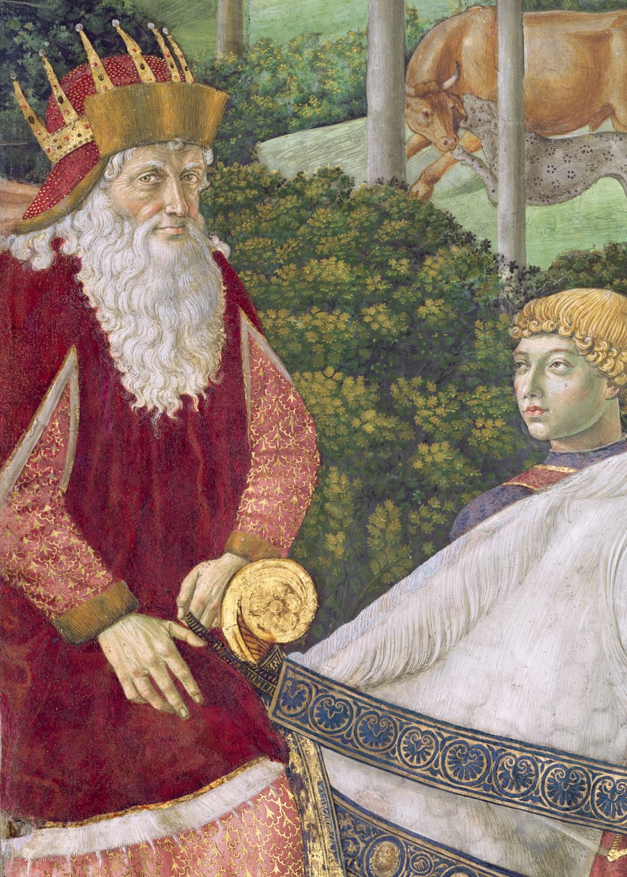 Giuseppe, patriarken av Konstantinopel, som en av de tre kongene, detalj fra Journey of the Magi-syklusen i kapellet, ca. 1460 freskomaleri av 70601 av Benozzo di Lese di Sandro Gozzoli