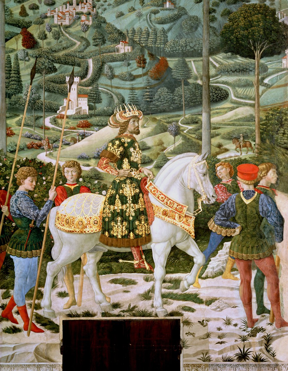 John VII Palaeologus (1391-1448), østromersk keiser, som en av de tre konger, detalj fra Journey of the Magi-syklusen i kapellet, ca. 1460 av Benozzo di Lese di Sandro Gozzoli