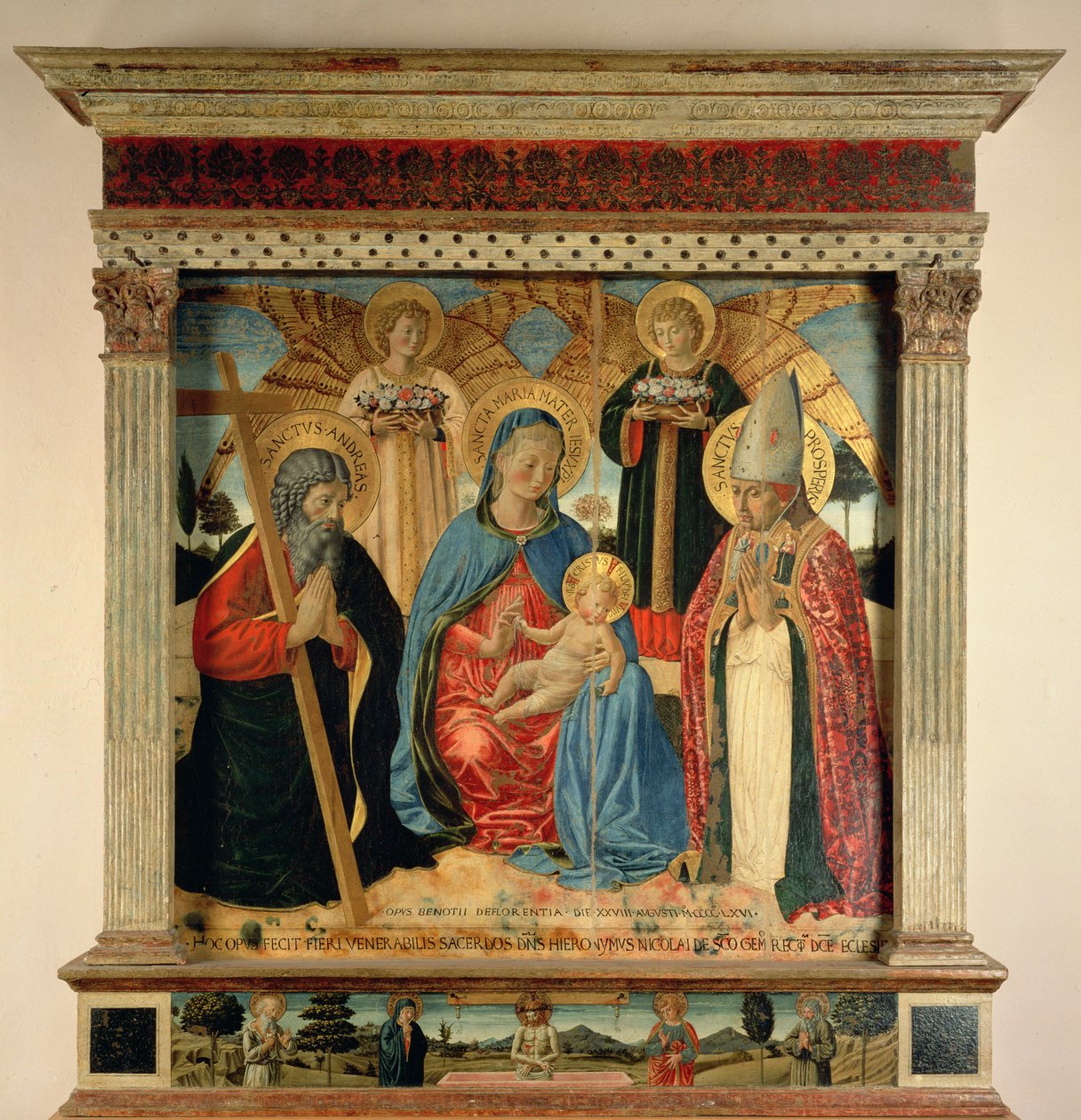 Madonna og barn med SS. Andrew og Prosper, 1466 (tempera og bladgull på panel) av Benozzo di Lese di Sandro Gozzoli