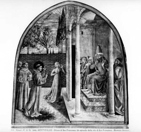 St. Francis før sultanen (fresco) (s/hvitt-bilde) av Benozzo di Lese di Sandro Gozzoli