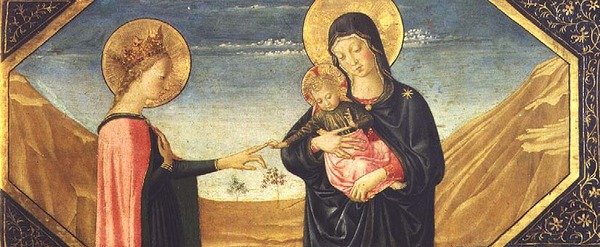 The Mystic Marriage of St. Catherine (panel) (detalj av 78957) av Benozzo di Lese di Sandro Gozzoli