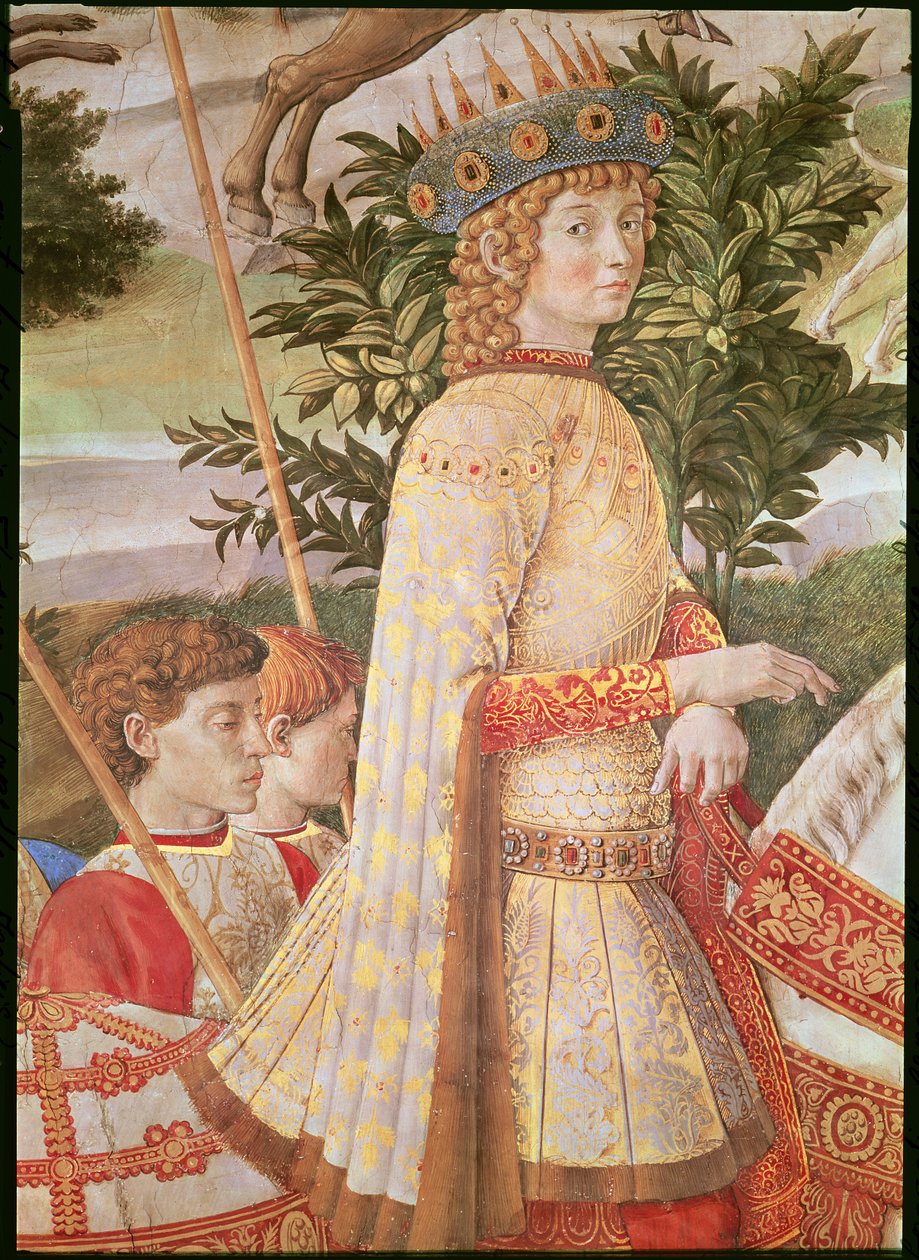 The Procession of the Magi, prosesjonen ledet av Lorenzo the Magnificent i form av Magus Caspar, detalj av Lorenzo de