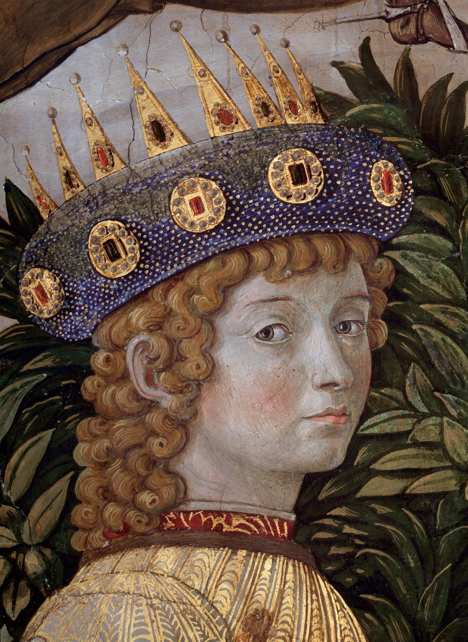 The Voyage of the Magi Cortege des rois mages de Jerusalem a Bethleem kaller på italiensk "Viaggio dei Magi" eller "" Cavalcata dei Magi" Detalj av den unge magikeren i ansiktet til Laurent den Storslåtte (Laurent de Medici) (Prose av Benozzo di Lese di Sandro Gozzoli
