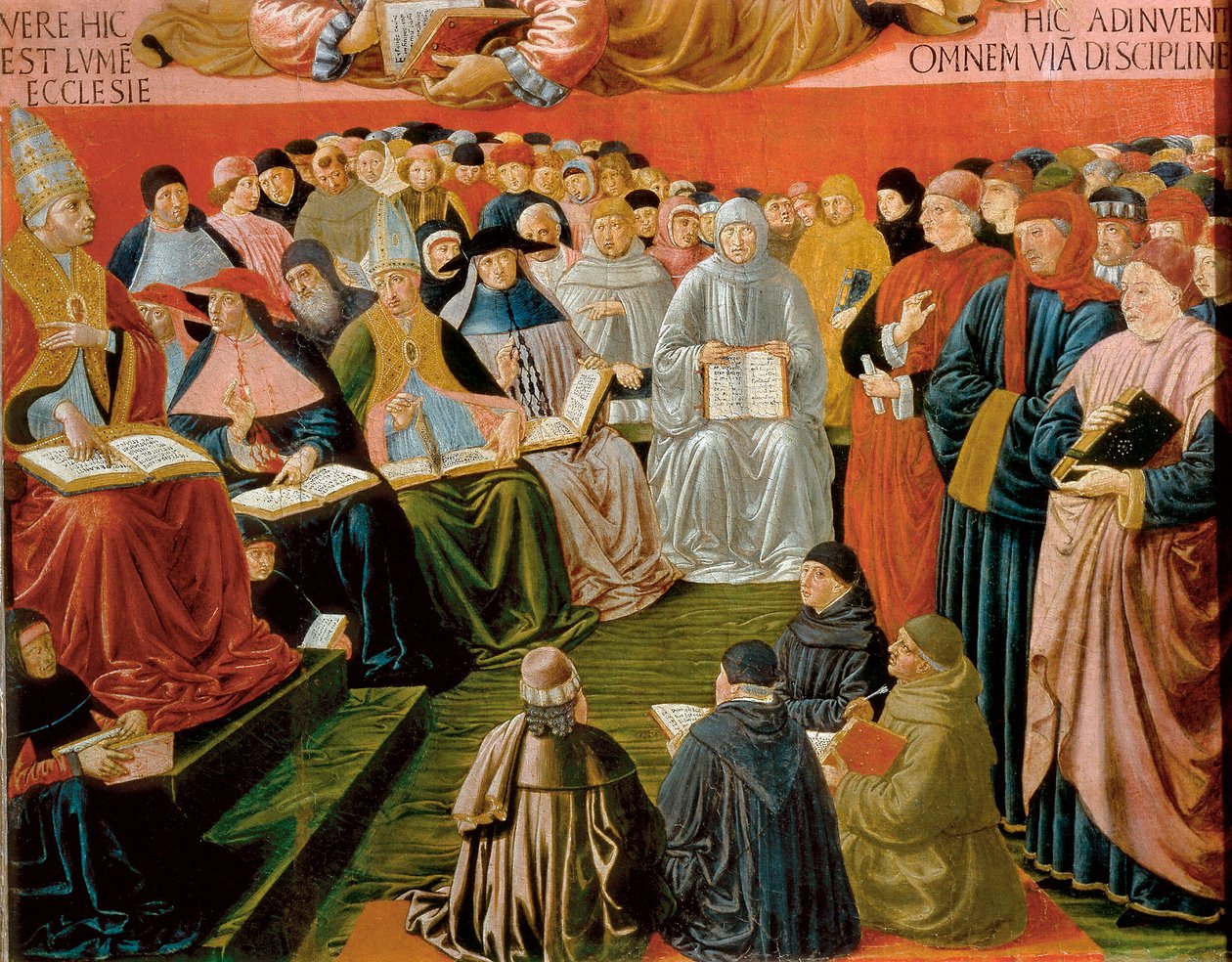 detalj fra Triumph of St Thomas Aquinas av Benozzo di Lese di Sandro Gozzoli