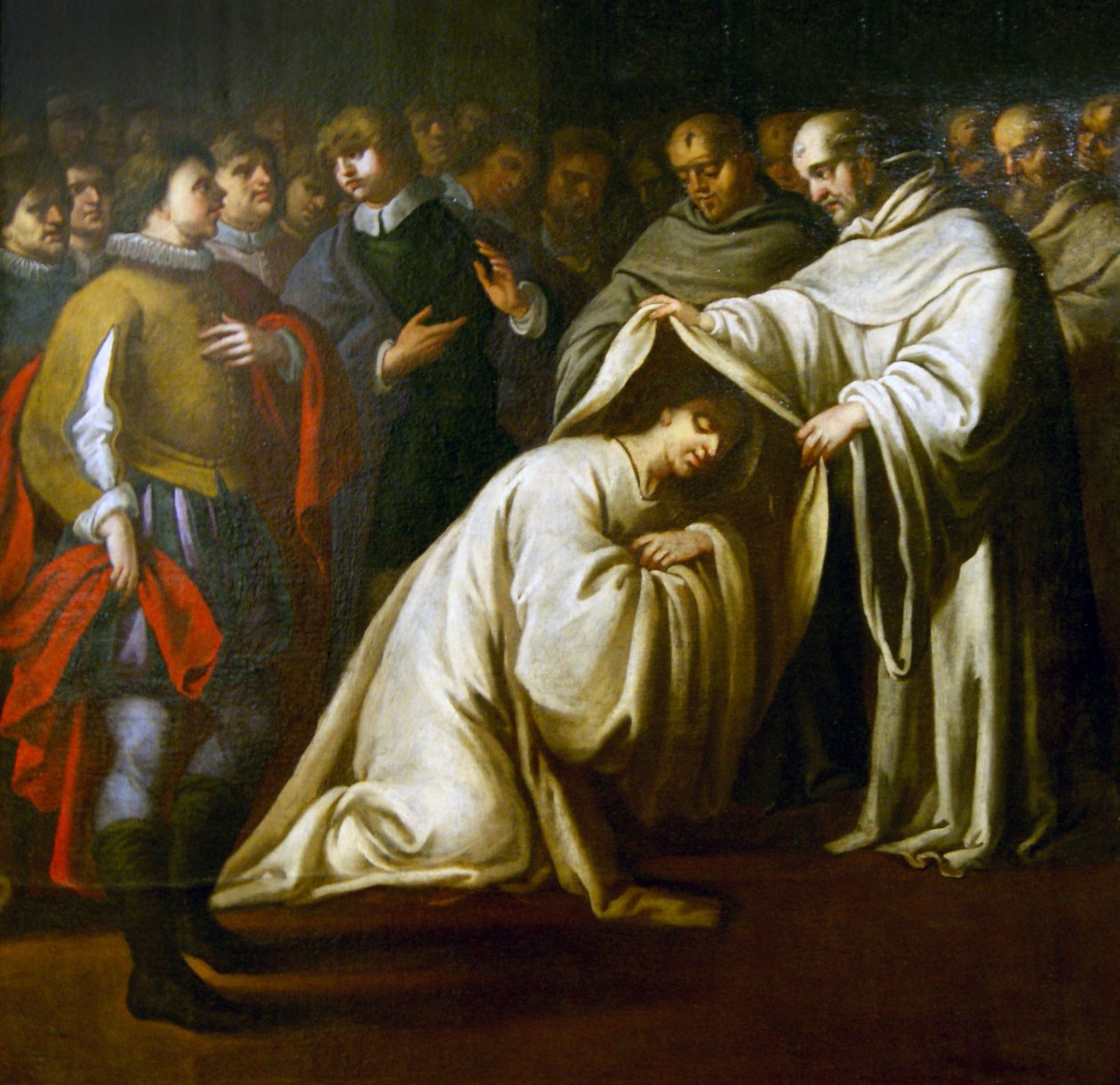 St. Bernard av Clairvaux som dekker en mann med kapper. (olje på lerret) av Bento Coelho da Silveira