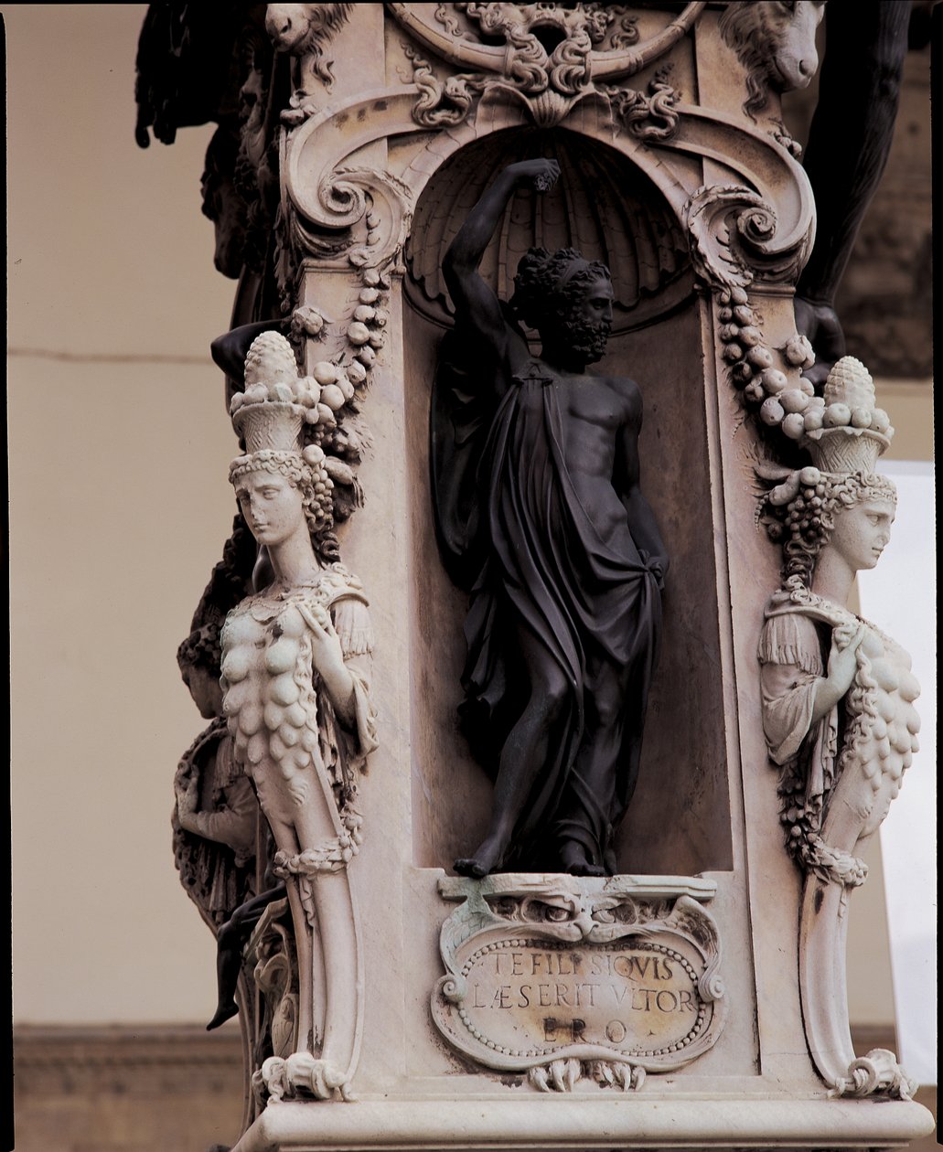 Detalj av Jupiter, fra bunnen av en skulptur av Perseus med hodet til Medusa, 1545-55 bronse av Benvenuto Cellini