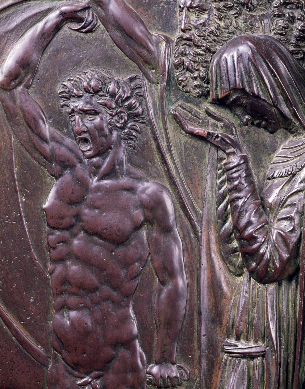 Perseus Rescuing Andromeda, detalj av en skrikende mann bronse av Benvenuto Cellini