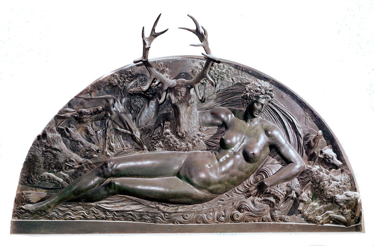 Nymfen til Fontainebleau Bas bronserelieff av Benvenuto Cellini (1500-1571) fra slottet Anet. 1542 Dim. 409x205 cm Paris, Musée du Louvre av Benvenuto Cellini
