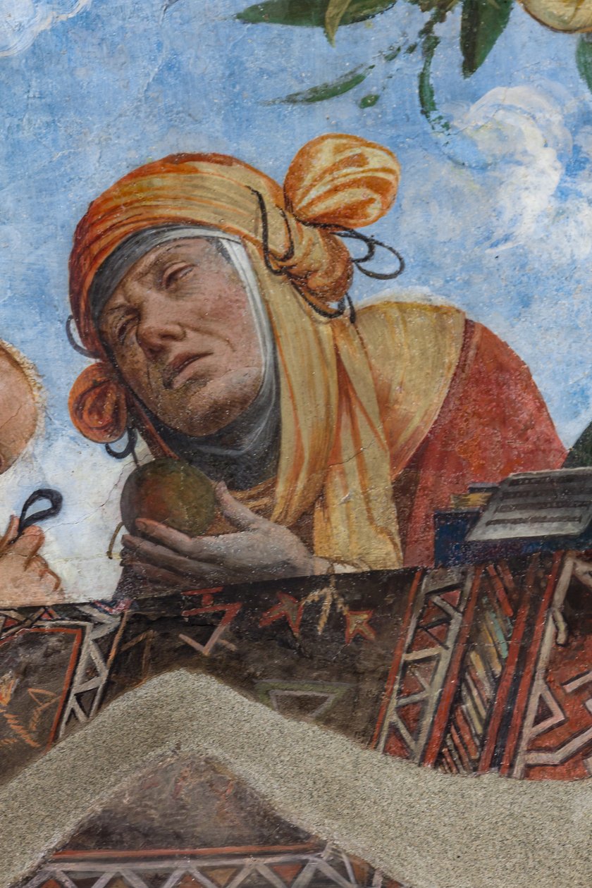Kvinnefigur, detalj av hvelvet, Aula Costabiliana eller Hall of the Treasure (fresco) av Benvenuto Tisi da Garofalo