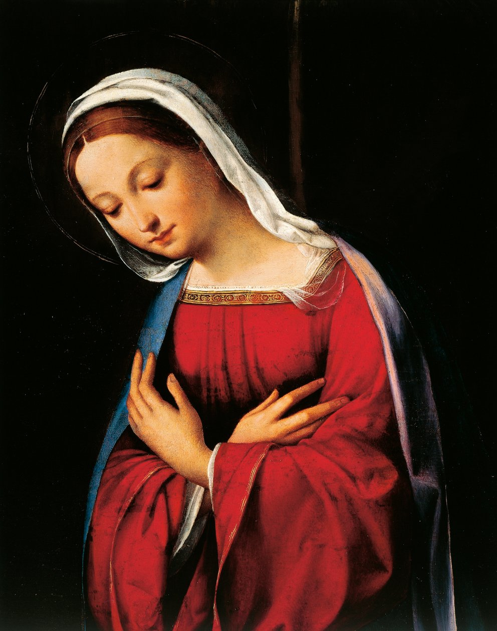 Madonna, detalj fra Nativity av Garofalo (1481-1559) av Benvenuto Tisi da Garofalo