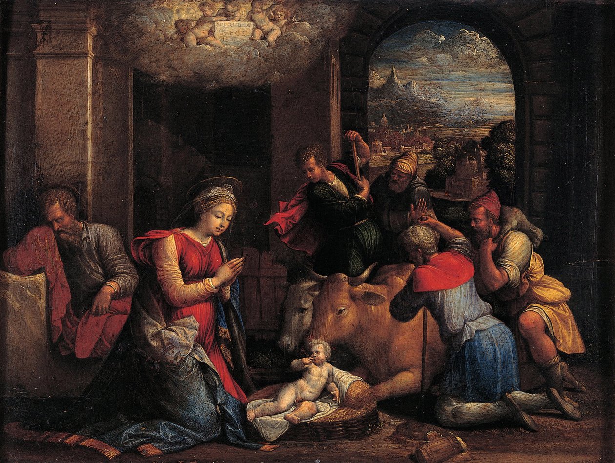 Hyrdenes tilbedelse, 1536-1537 av Benvenuto Tisi da Garofalo