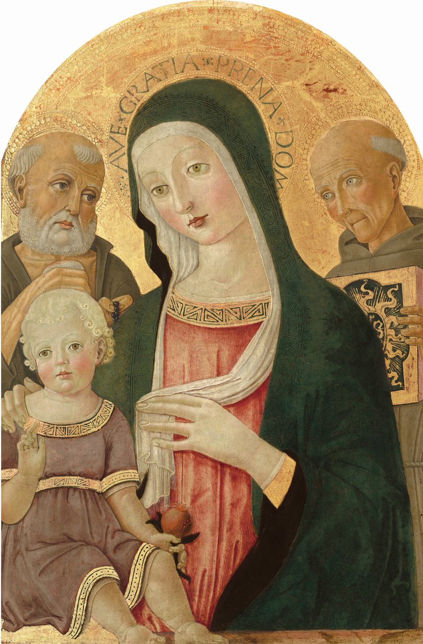 Madonna og barn med Saint Jerome og Saint Bernardino av Siena, ca. 14801485. av Benvenuto di Giovanni
