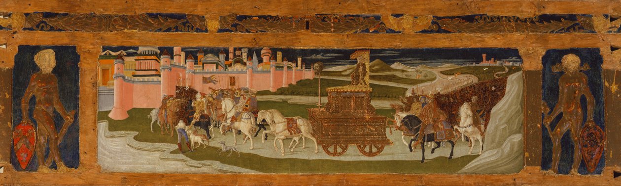 Predella panel: Triumph of David (maleri på tre) av Benvenuto di Giovanni