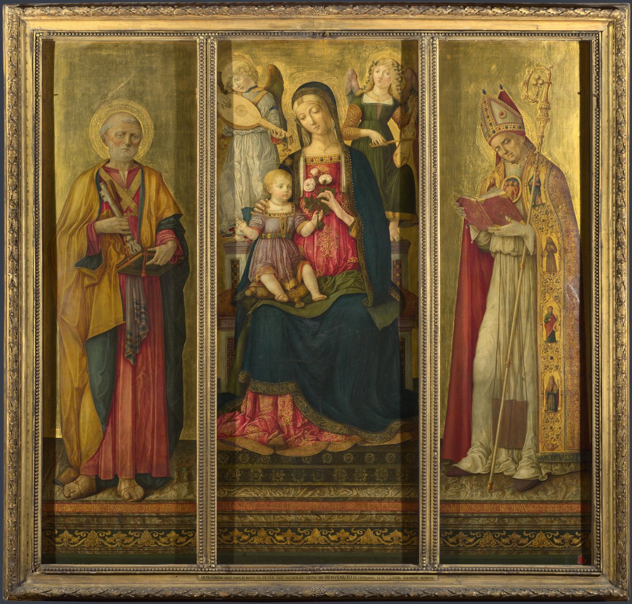 Jomfru og barn med de hellige Peter og Nicholas, 1479 av Benvenuto di Giovanni