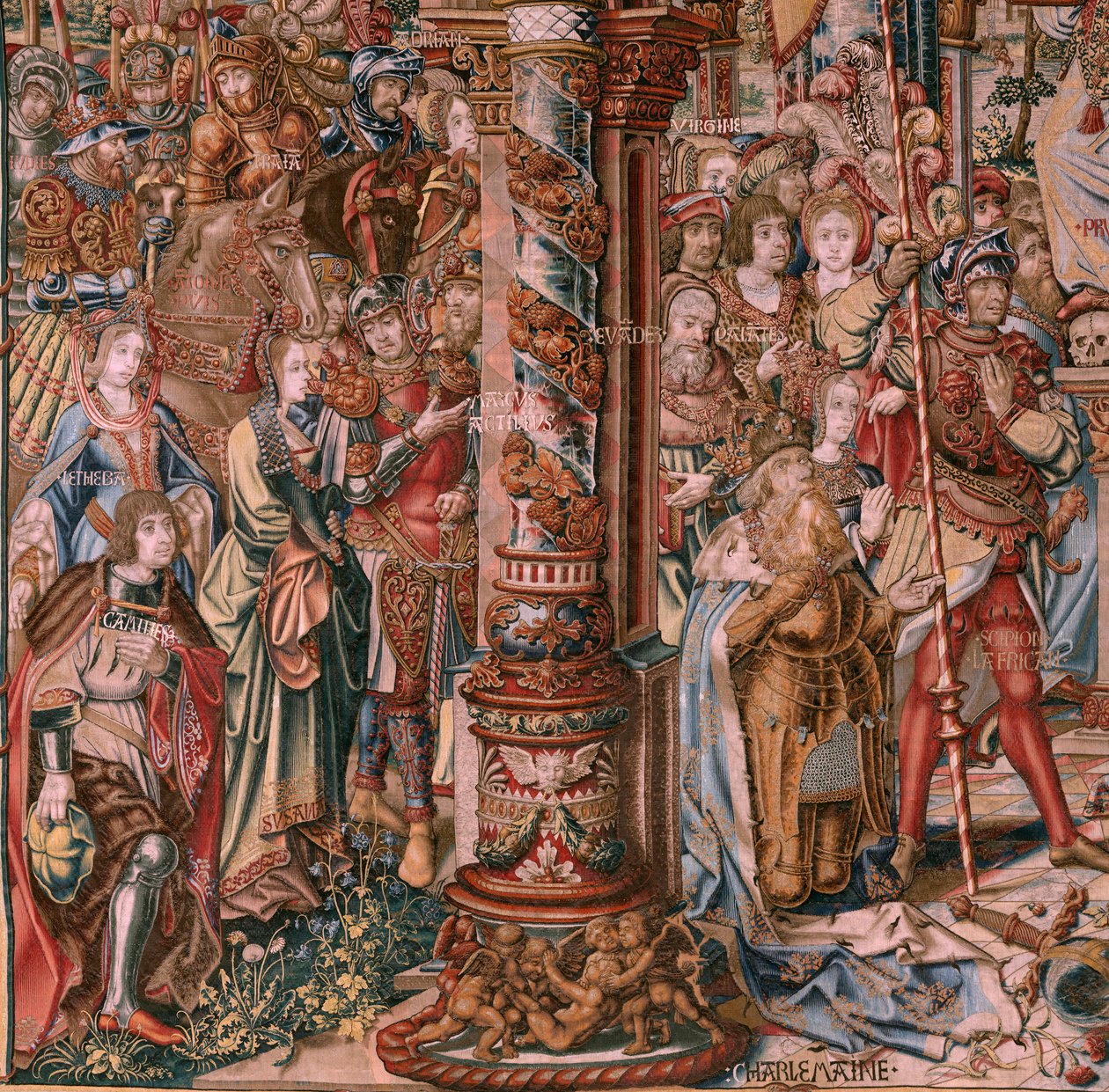 flamsk billedvev. Serien The Honours. Tro (La Fe). Første billedvev i serien. Modelltegnere fra kretsen til Bernard van Orley og Jan Gossaert (Mabuse). Produksjon Pieter van Aelst, Brussel. Ca 1550. Stoff Gull, sølv, silke og ull. av Bernaert van (circle of) Orley