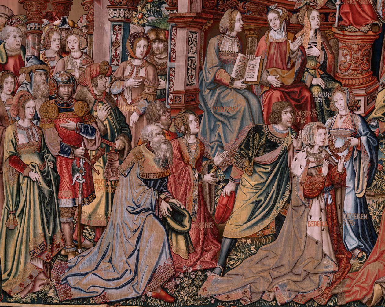 flamsk billedvev. Serien The Honours. Rettferdighet (La Justicia, Los Honores). Niende billedvev i serien. Modelltegnere fra kretsen til Bernard van Orley og Jan Gossaert (Mabuse). Produksjon Pieter van Aelst, Brussel. Ca 1550. Stoff Gull, sølv, av Bernaert van (circle of) Orley