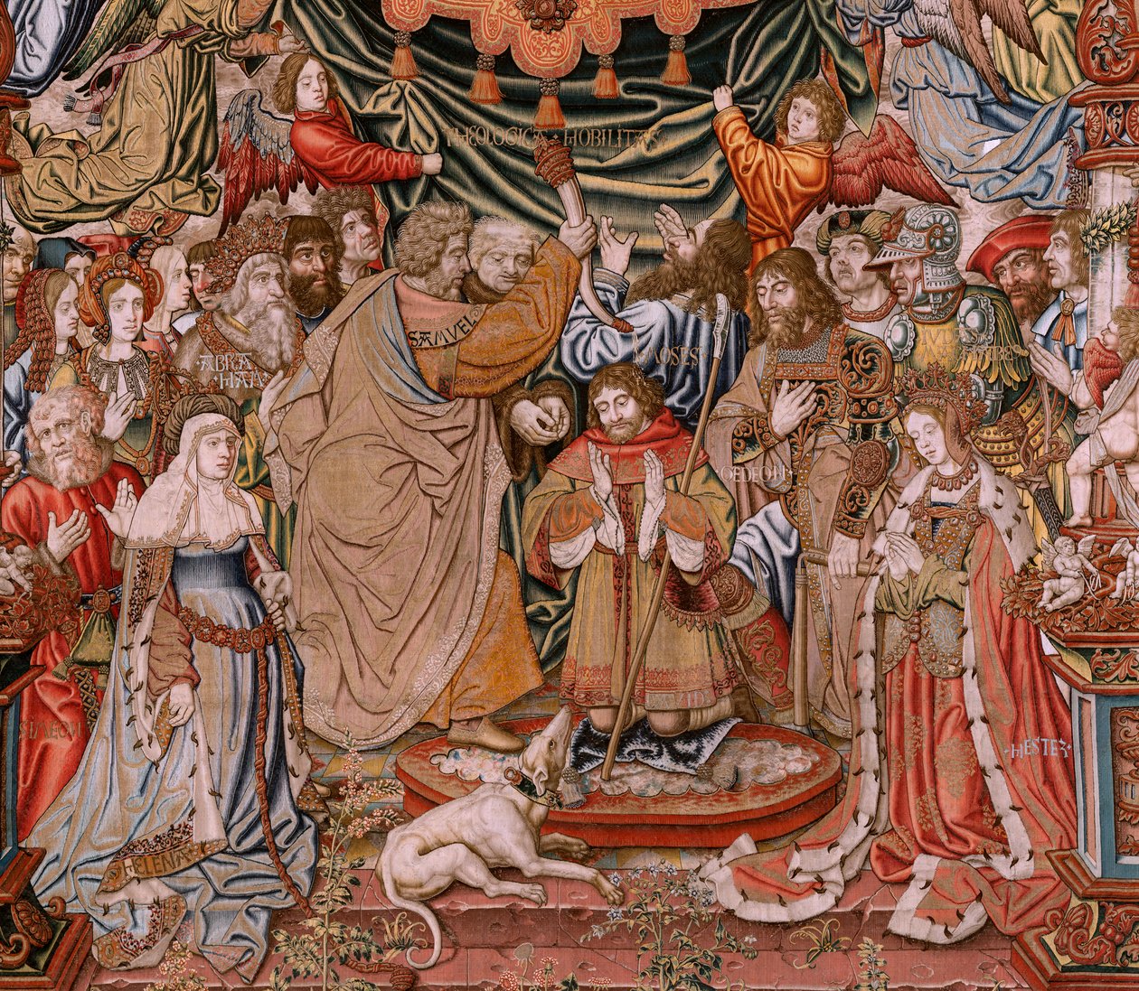 flamsk billedvev. Serien The Honours; Adel (La Nobleza). Fjerde billedvev i serien. Modelltegnere fra kretsen til Bernard van Orley og Jan Gossaert (Mabuse). Produksjon Pieter van Aelst, Brussel.Ca 1550. Stoff Gull, sølv, silke og ull av Bernaert van (circle of) Orley