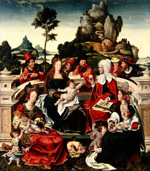 Det hellige slektskap (olje på panel) av Bernaert van (circle of) Orley