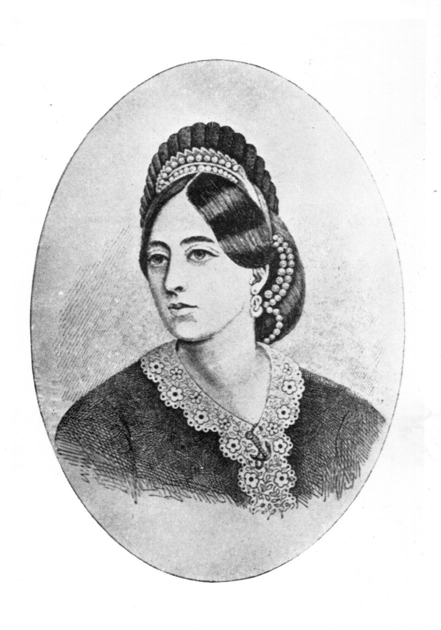 Portrett av Jane Francesca Agnes Wilde, gravert av W.M. Oldham av Bernard Mulrenin