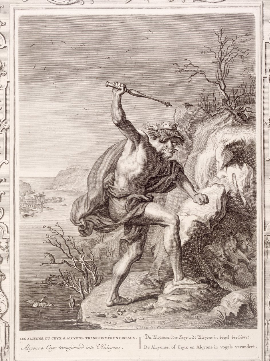 Alcyone og Ceux forvandlet til fugler, 1730 av Bernard Picart