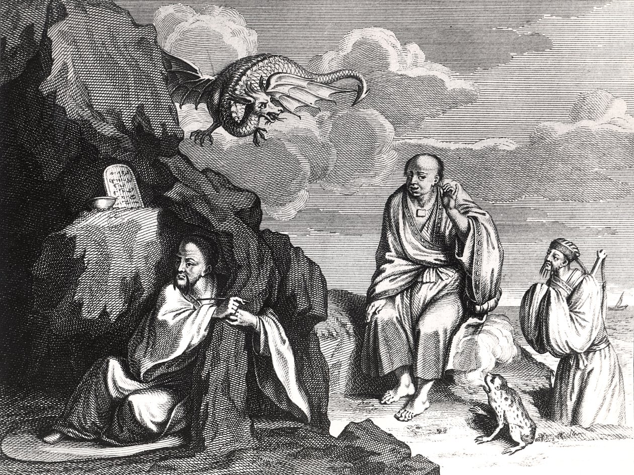 Kinesiske tryllekunstnere og trollmenn, illustrasjon fra 'Ceremonies et Coutumes Religieuses des Peuples Idolatres', utgitt i Amsterdam, 1798 av Bernard Picart