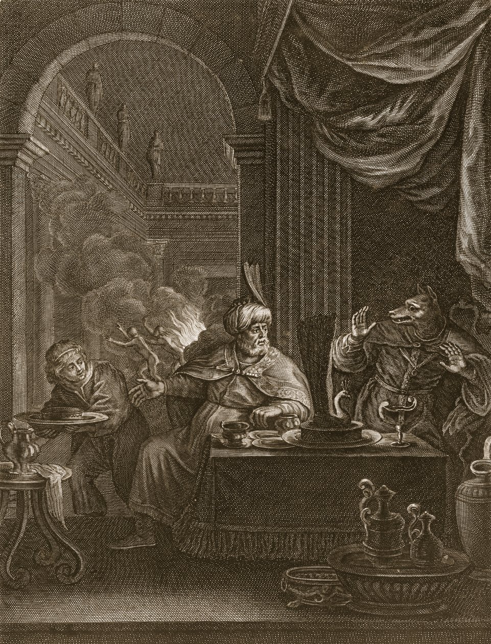 Lycaon metamorfosert til en ulv, 1731 av Bernard Picart