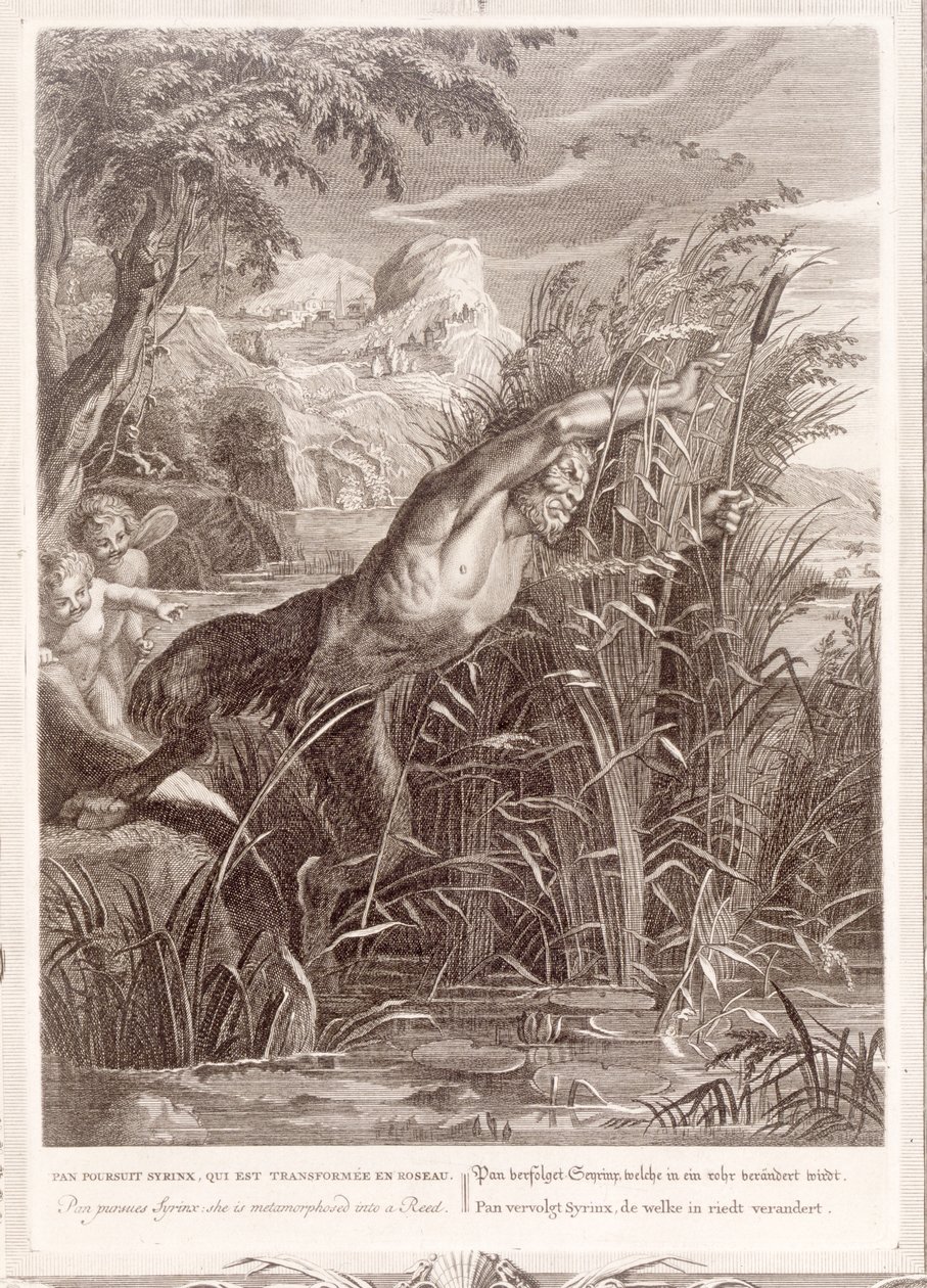 Pan Pursues Syrinx: She is Transformed into a Reed, 1731 av Bernard Picart