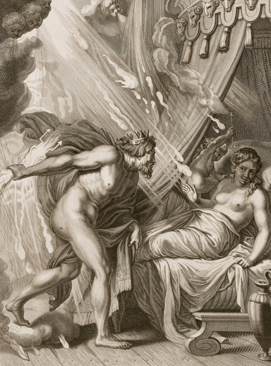Semele blir fortært av Jupiters ild, 1731 av Bernard Picart