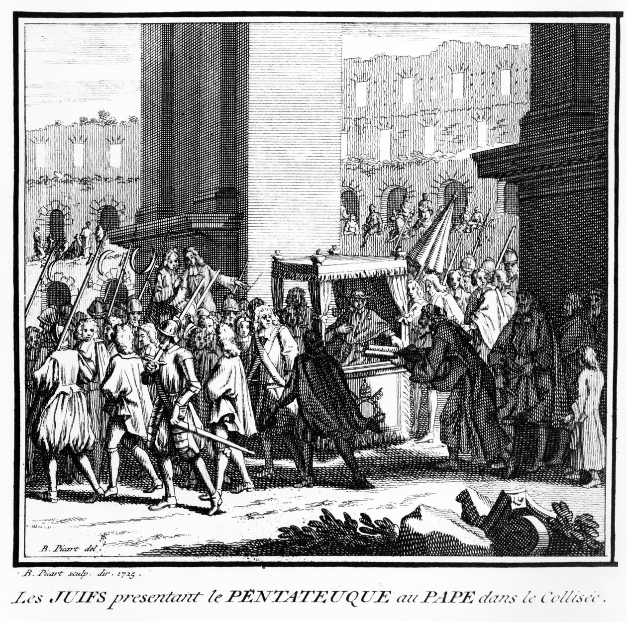 Jødene i Roma presenterer Pentateuken til paven i Colosseum, 1725 av Bernard Picart