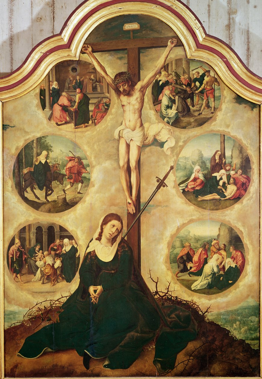 Sentralt panel av en triptyk som viser Jomfruens syv sorger, ca. 1520-35 av Bernard van Orley