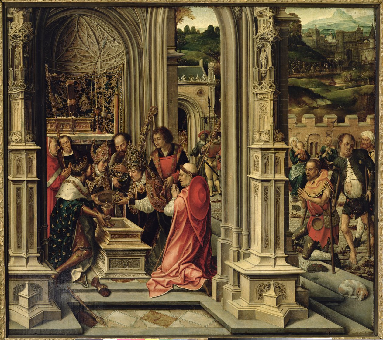 Charlemagne (742-814) Plassering av Kristi relikvier i kapellet i Aix-la-Chapelle av Bernard van Orley