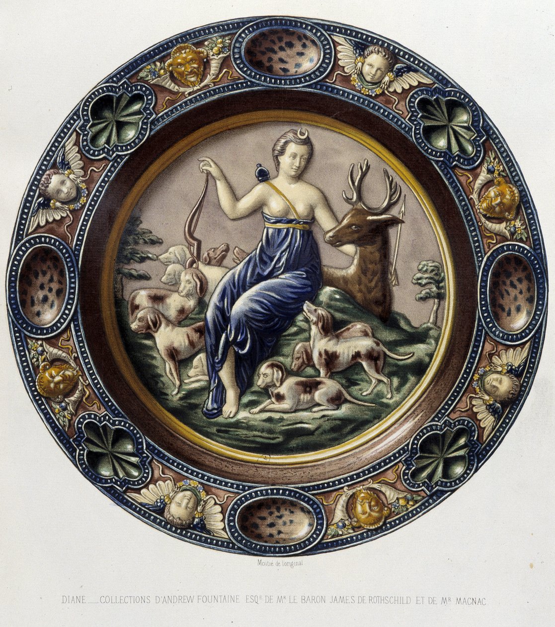 Diane (Artemis) chasseresse - Plat céramique, i "The work of Bernard Palissy" av C. Delange og C. Borneman, Paris av Bernard (after) Palissy