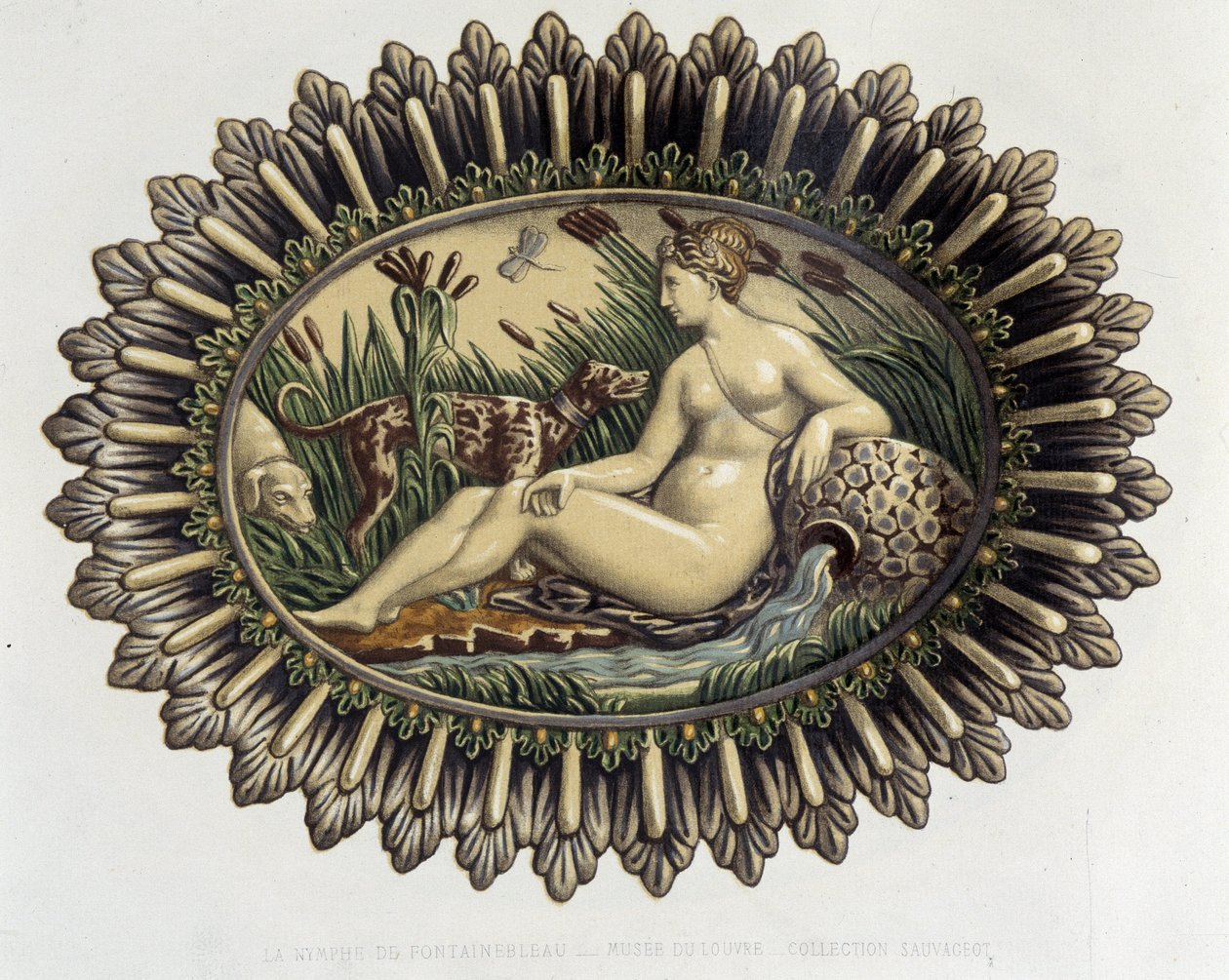 La nymph de Fontainebleau - Plat céramique, i "The work of Bernard Palissy" av C. Delange og C. Borneman, Paris av Bernard (after) Palissy
