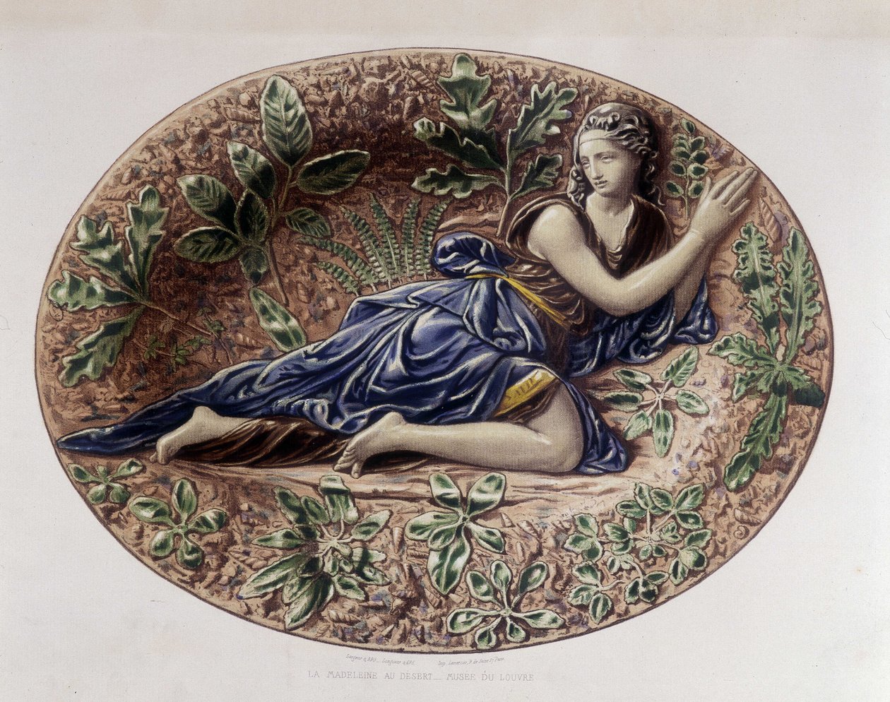 Madeleine i ørkenen - Keramikkfat, i "" The work of Bernard Palissy"" av C. Delange og C. Borneman, Paris av Bernard (after) Palissy