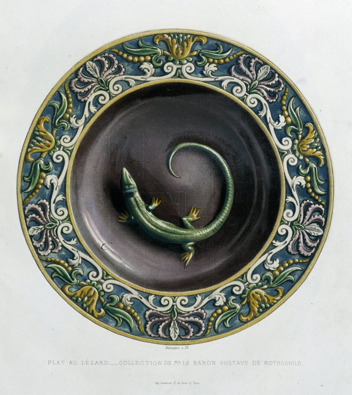 Plate au lizard - Plet céramique, i "" The work of Bernard Palissy"" av C. Delange og C. Borneman, Paris av Bernard (after) Palissy