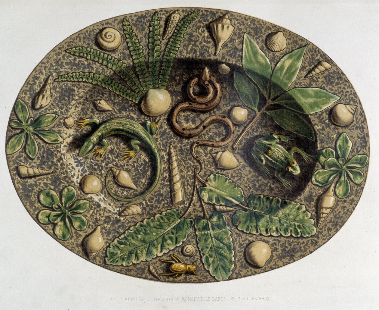 Plate à reptiles - Plate céramique, i "" The work of Bernard Palissy"" av C. Delange og C. Borneman, Paris av Bernard (after) Palissy