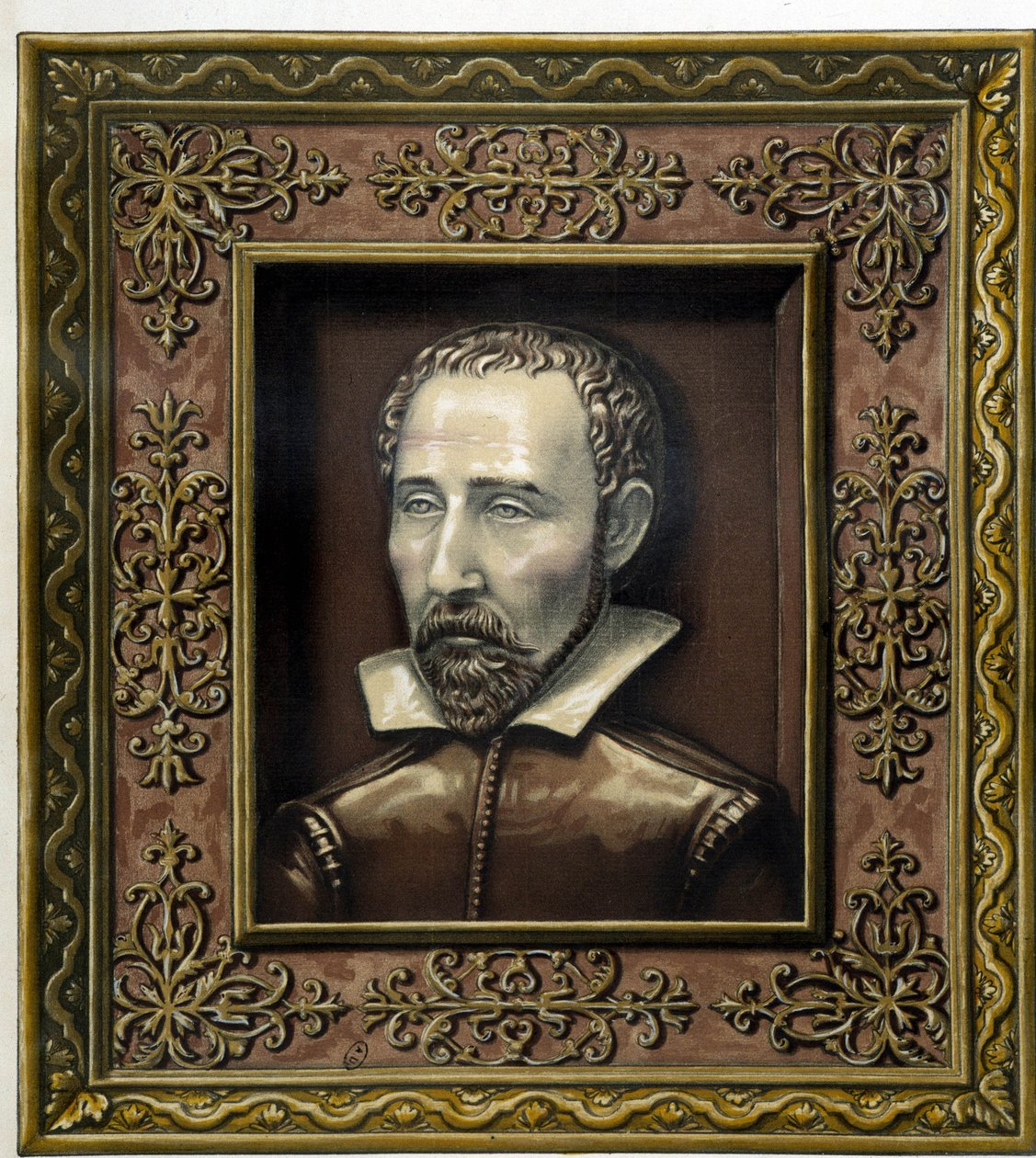 Portrett av Bernard Palissy, utført i lergods av ham selv - i "The work of Bernard Palissy" av C. Delange og C. Borneman, Paris av Bernard (after) Palissy