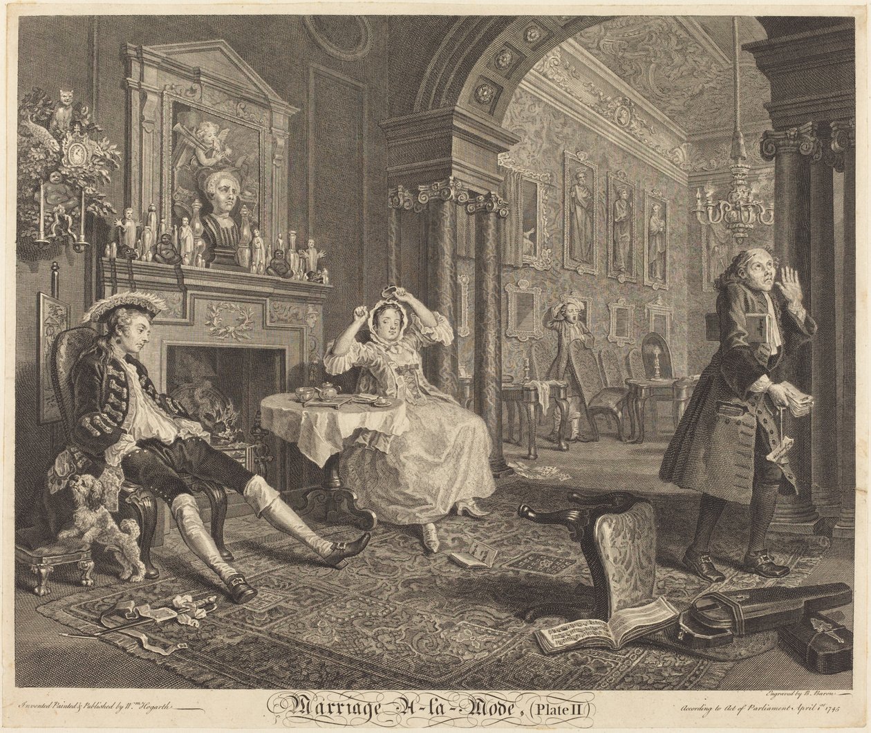 Ekteskap a la Mode: pl. 2 av Bernard Baron after William Hogarth