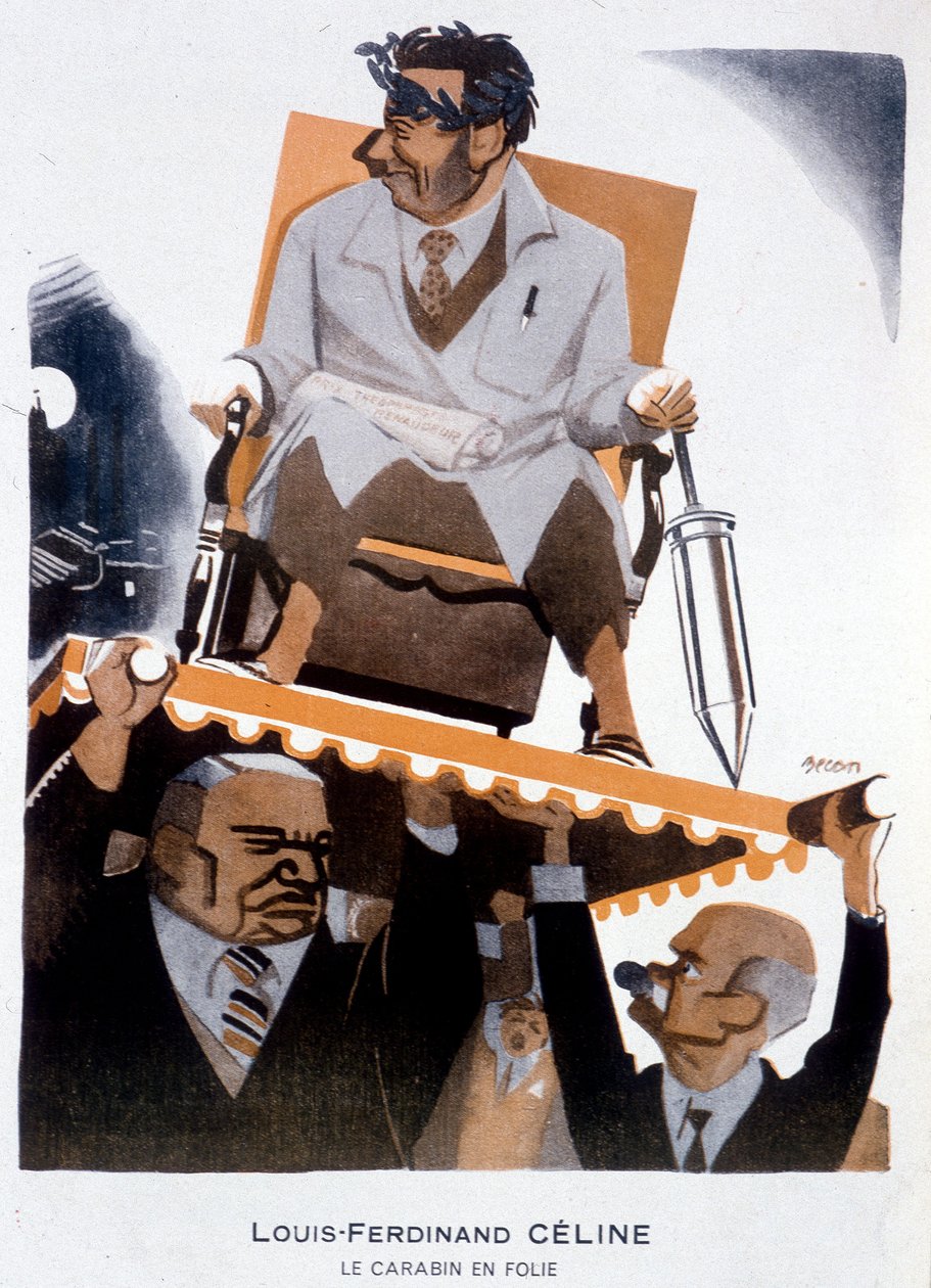 Tegneserie av Louis-Ferdinand Celine (1894-1961) (Louis Ferdinand Celine) - Illustrasjon av Bernard Becan (Bernhard Kahn) (1890-1943) i "" Fantasio""" av 15.01.1933 av Bernard Becan