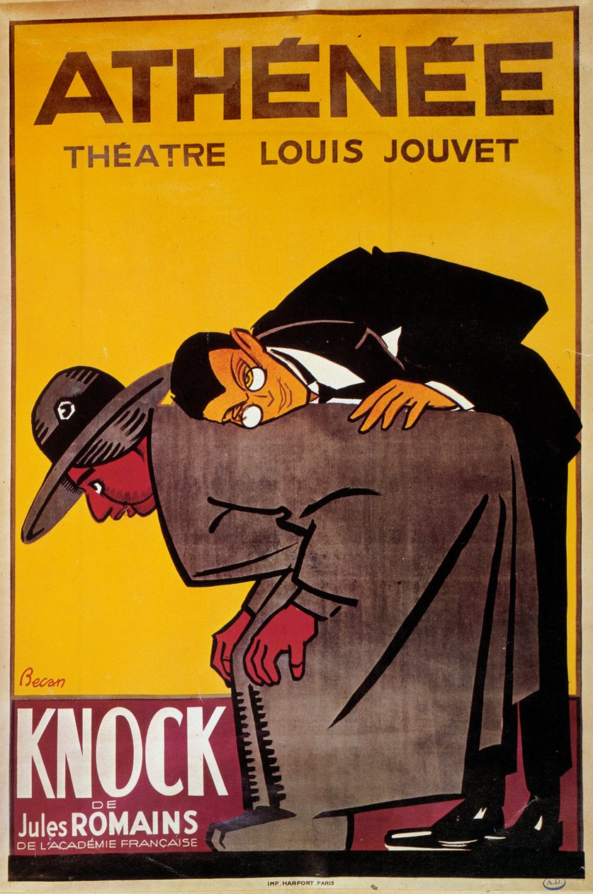 Plakat for forestillingen "Knock" av Jules Romain på teatret Louis Jouvet - 1900-tallet Illustrasjon av Bernard Becan (Bernhard Kahn) (1890-1943) - Paris, theater de l