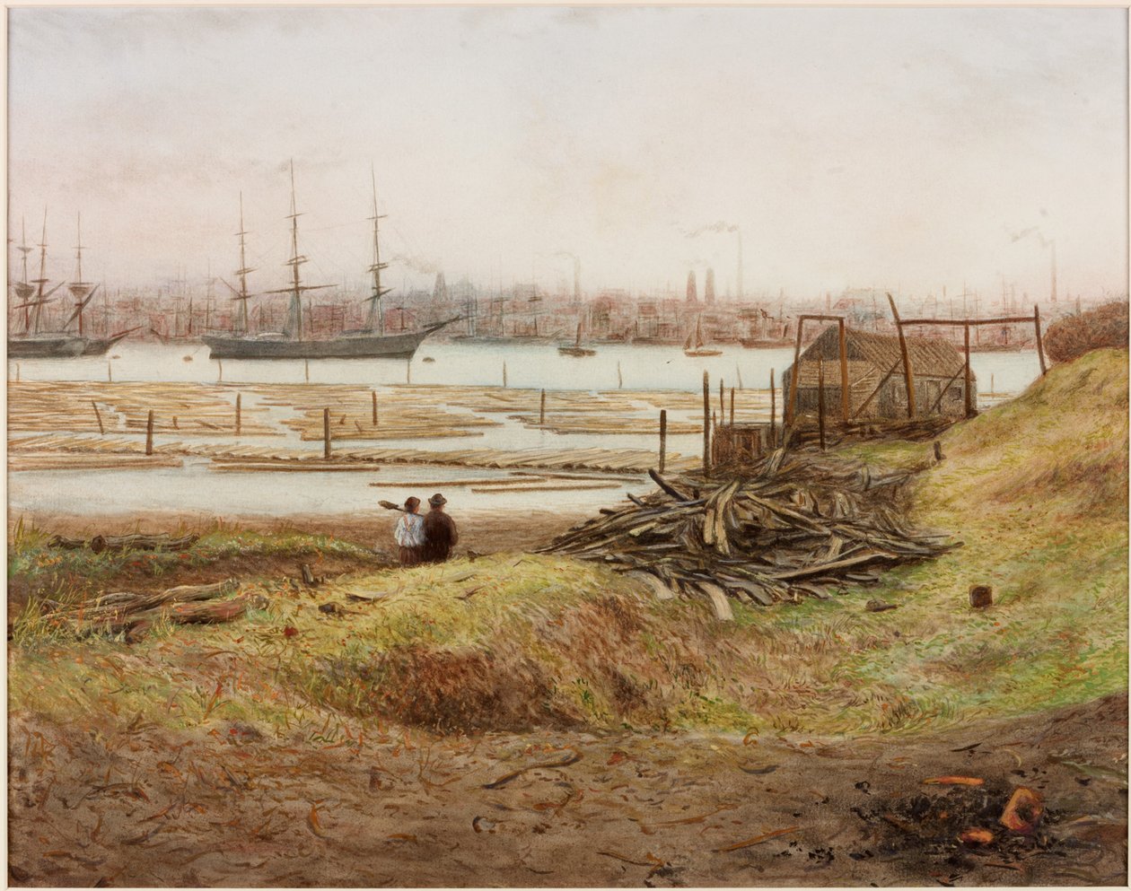 Frakt og båtbygging på Tyne (blyant og akvarell på papir (limt på papir)) av Bernard Benedict Hemy