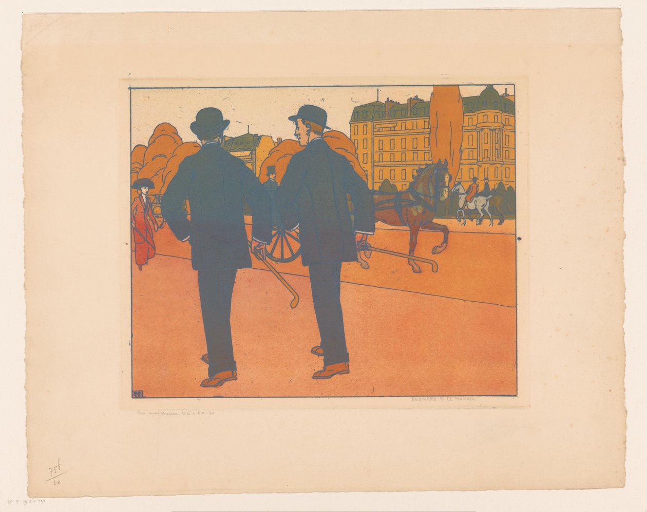 To gående menn med bowlerhatter Les Marcheurs av Bernard Boutet de Monvel